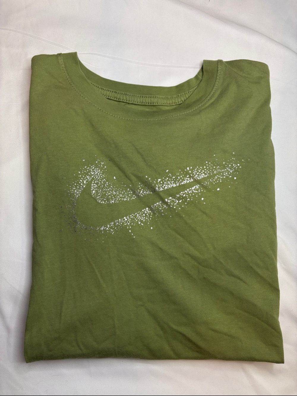 Sage Green Metallic Nike Swoosh Logo 100% Cotton Graphic Tee